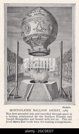 Vintage illustration of the Montgolfier Balloon Ascent 1783. Stock Photo