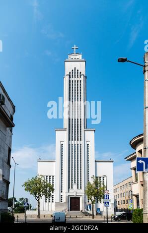 Kaunas, Kaunas County, Lithuania - July 13, 2021: Low angle view of buildings, including the Christ's Resurrection Church, in city. Stock Photo