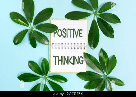 Text caption presenting Positive Thinking. Word for mental attitude in wich you expect favorable results Creating Nature Theme Blog Content Stock Photo
