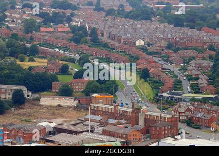 One of many views across Leeds City Centre from the top of Yorkshire's tallest building 'Altus House' Stock Photo