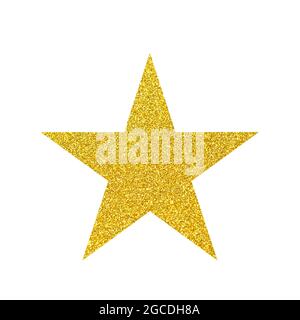 Glitter gold star isolated on white background. Christmas star decoration. golden xmas sparkle of many glitter particles. Stock Photo