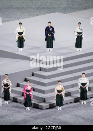 Tokyo, Japan. 8th Aug, 2021. Members of Japan's Takarazuka