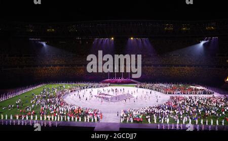 Tokyo, Japan. 08th Aug, 2021. Athletes celebrate during the 2020 Summer Olympics Closing Ceremony at Olympic Stadium in Tokyo, Japan on Sunday, August 8, 2021. Photo by Tasos Katopodis/UPI Credit: UPI/Alamy Live News Stock Photo