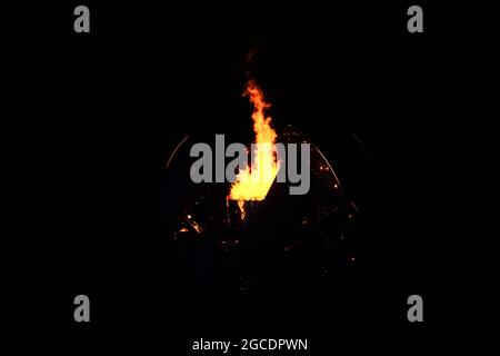 Toyko, Japan. 08th Aug, 2021. Olympic flame during the Tokyo Olympics 2020 closing ceremony at the Olympic Stadium in Tokyo, Japan. Credit: SPP Sport Press Photo. /Alamy Live News Stock Photo