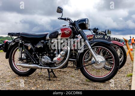 A classic Matchless G9 (UHY 91) motorcycle on show at Shuttleworth on the 1st August 2021 Stock Photo