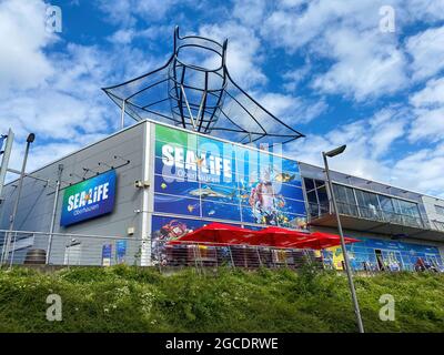 Oberhausen (Centro), Germany - July 9. 2021: View on sealife building in summer against blue sky Stock Photo