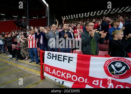 Sheffield, England, 7th August 2021. Fans during the Sky Bet Championship match at Bramall Lane, Sheffield. Picture credit should read: Andrew Yates / Sportimage Stock Photo