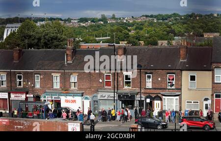 Sheffield, England, 7th August 2021.  Fans during the Sky Bet Championship match at Bramall Lane, Sheffield. Picture credit should read: Andrew Yates / Sportimage Stock Photo