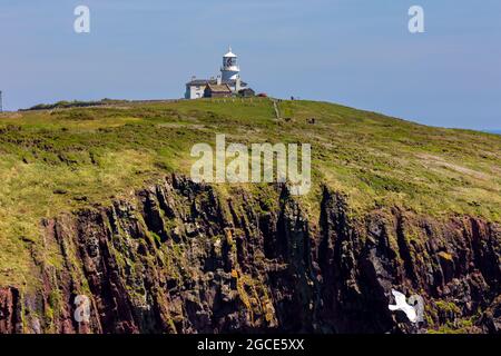 The old lighthouse (built 1829) on Caldey Island off the coast of the Welsh town, Tenby Stock Photo