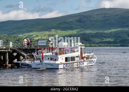 The Lomond Princess offers cruises on Loch Lomond from Luss Pier. Stock Photo