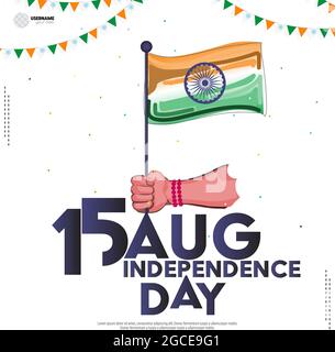 Indian Happy Independence Day celebrations with text 15 August Stock Vector