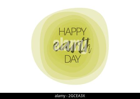 Modern, simple, cool graphic design of saying 'Happy Earth Day' with organic formed geometric shapes in earth abstraction in tones of green color. Vib Stock Photo