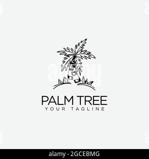 Black Vector Single Palm Tree Silhouette Stock Vector