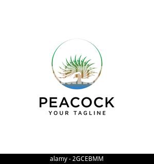 Simple minimalist peacock logo template, Illustration peacock Stock Vector