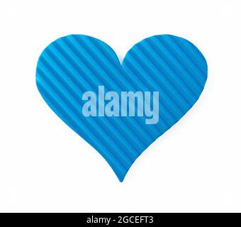 Blue valentine heart isolated on white background. Design element with diagonal corrugated texture for holiday, greeting card, postcard and banner. Stock Photo