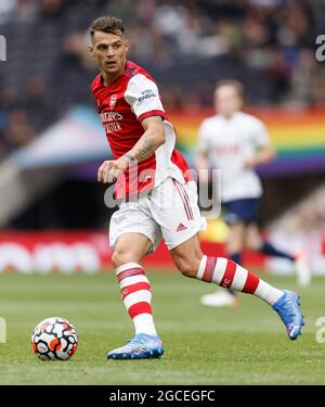 London, UK. 08th Aug, 2021. Granit Xhaka of Arsenal during the Pre-Season Friendly match between Tottenham Hotspur and Arsenal at Tottenham Hotspur Stadium on August 8th 2021 in London, England. (Photo by Daniel Chesterton/phcimages.com) Credit: PHC Images/Alamy Live News Stock Photo