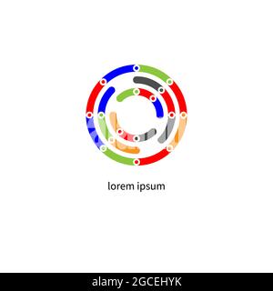 Round table of business negotiations logo. Teamwork icon. Group of people abstract geometric symbol. Letter O Stock Vector