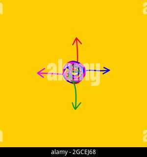 Four arrows in opposite directions. Conflict icon. Left and right, up and down directions. Opposition concept. Vector doodle illustration Stock Vector