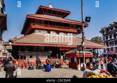 Kasthamandap, temple and shelter in Maru Tol Square, Kathmandu, destroyed in the 2015 Nepal earthquake. Outside view Stock Photo