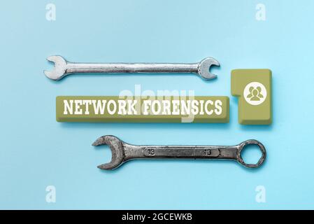 Conceptual caption Network Forensics. Business approach monitoring and analysis of computer network traffic Connecting With Online Friends, Making Stock Photo