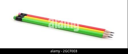 Several wooden multi-colored pencils isolated on white. Stock Photo