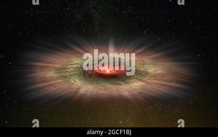 Black hole with light rays in outer space. Abstract space wallpaper. Elements of this image furnished by NASA. Stock Photo