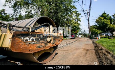 NORWALK, CT, USA - JULY 28, 2021: Road roller for road construction Stock Photo