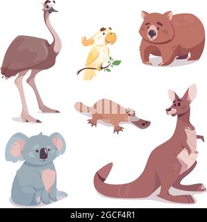 kangaroo koala wombat and emu australian flag map Stock Vector Image ...