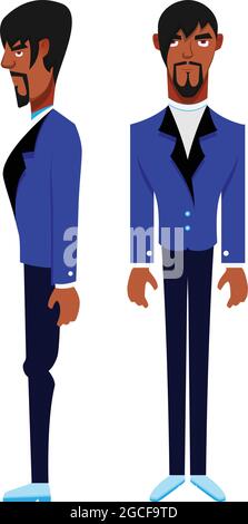 Young attractive male character elegantly dressed in blue suit vector illustration. A full length illustration of a young male character. Stock Vector