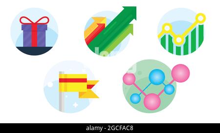 Set of five business icons in flat style. web icons isolated on white background. Stock Vector