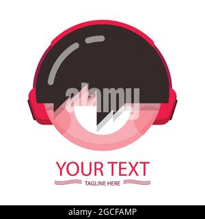 Cute Boy With Headphone Logo Template. Streaming music. Boy enjoys the music. Relaxing boy in headphones. Logo for music studio. Human head with headp Stock Vector
