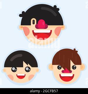 Set of three cute boy faces with different hairstyle. Flat style vector illustration. Stock Vector