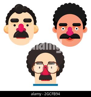 Set of three man face with different mustache and hairstyle. elder man face. Flat style vector illustration isolated white background. Stock Vector