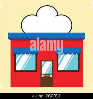 Mini store facade exterior vector illustration. Flat Style Market street store building facade. Stock Vector