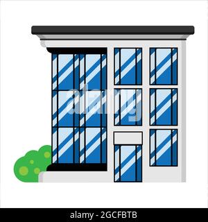 Modern City Building Facade vector illustration. Flat style office or hotel building exterior isolated on white background. Stock Vector