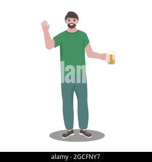 Man drinking beer from glass. Vector illustration in flat style Stock Vector