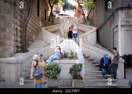 Istanbul, Istanbul, Turkey. 8th Aug, 2021. Kamondo Stairs, a famous pedestrian stairway leading to Galata Tower, built around 1870, Ä°stanbul, Turkey (Credit Image: © Serkan Senturk/ZUMA Press Wire) Stock Photo