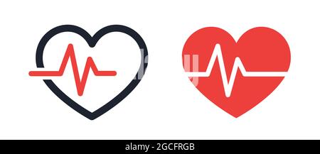 Red heart symbol with heartbeat line vector illustration icon Stock Vector