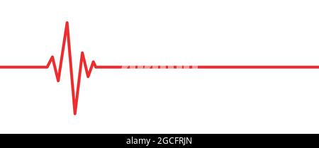 Red heartbeat frequency line with one big beat cardiogram vector illustration Stock Vector
