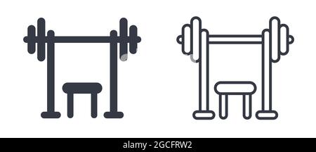 Gym training symbols bench press with barbell vector illustration icons Stock Vector