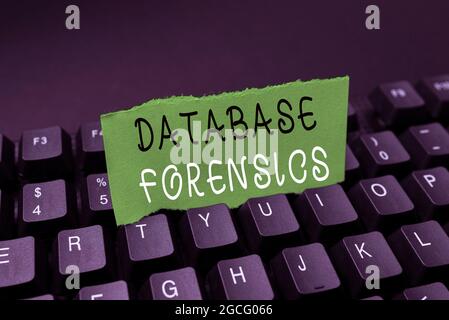 Conceptual caption Database Forensics. Business showcase identifying transactions within a database system Offering Speed Typing Lessons And Tips Stock Photo