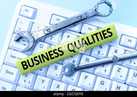 Conceptual display Business Qualities. Internet Concept meeting the needs and expectations of customers Typing Firewall Program Codes, Typewriting Stock Photo