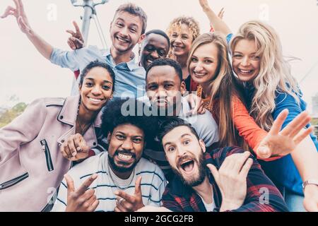 Friends with diversity background having fun and spending time together Stock Photo