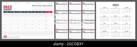 Calendar Planner 2022. Week start Monday corporate design planner template. Stock Vector