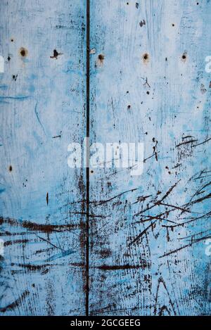 Scratched and weathered blue painted wood texture Stock Photo