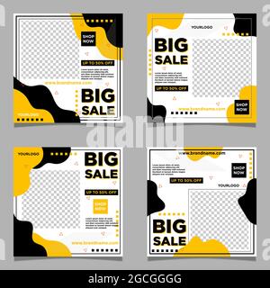 Big Sale Marketing promotion banner template, editable abstract yellow color vector background with photo collage Stock Vector