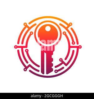 Digital security access key with circuit elements vector illustration ...