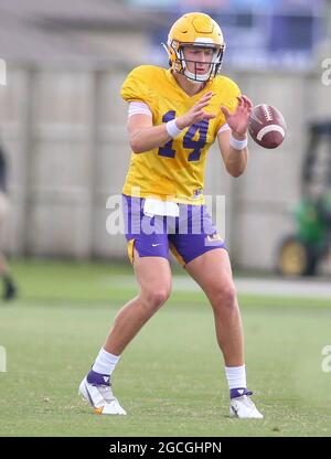 LSU quarterback Max Johnson (14) throws before an NCAA college football ...