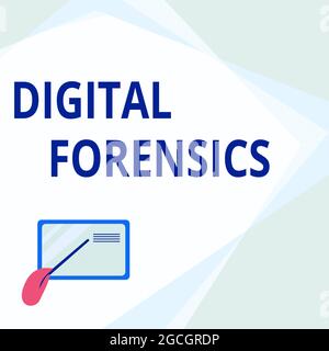 Conceptual caption Digital Forensics. Business concept investigation of material found in digital devices Card Drawing With Hand Pointing Stick At Stock Photo
