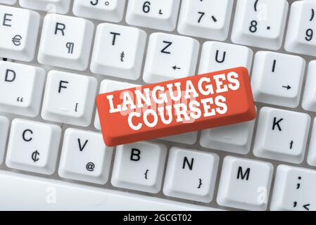 Text showing inspiration Languages Courses. Business approach set of classes or a plan of study on a foreign language Connecting With Online Friends Stock Photo